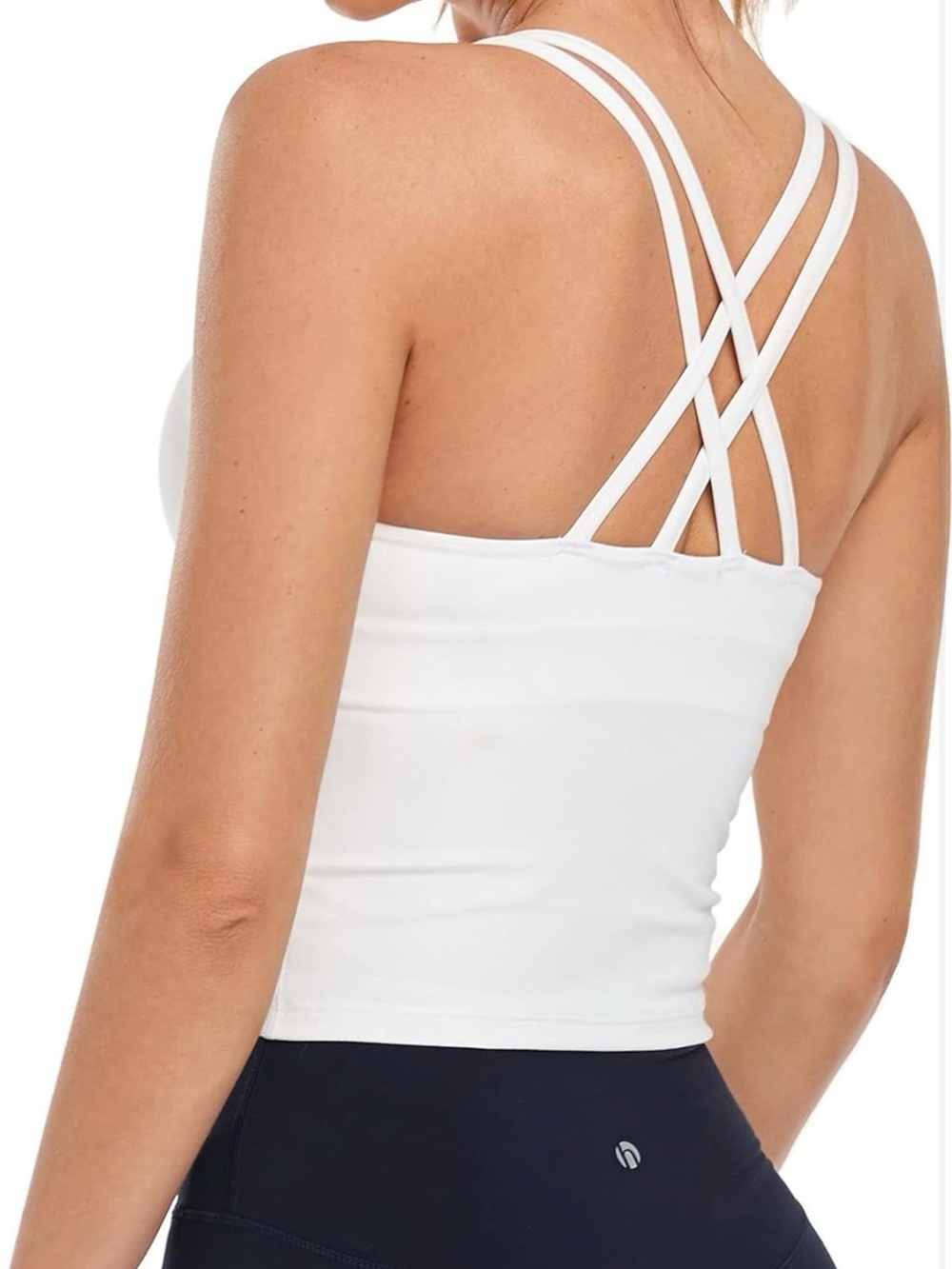 HeyNuts White Sports Bra - Cropped Tank - Medium Impact Layering Top Sexy Straps